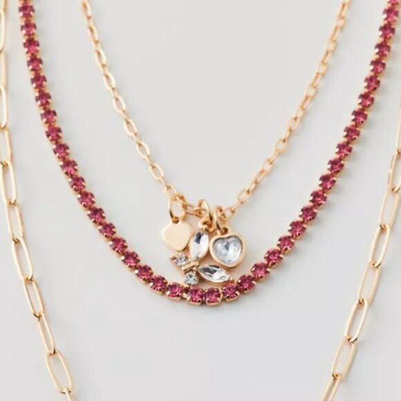 NWT Urban Outfitters Rhinestone Butterfly Gold Layered Y2K Necklace - Picture 4 of 7
